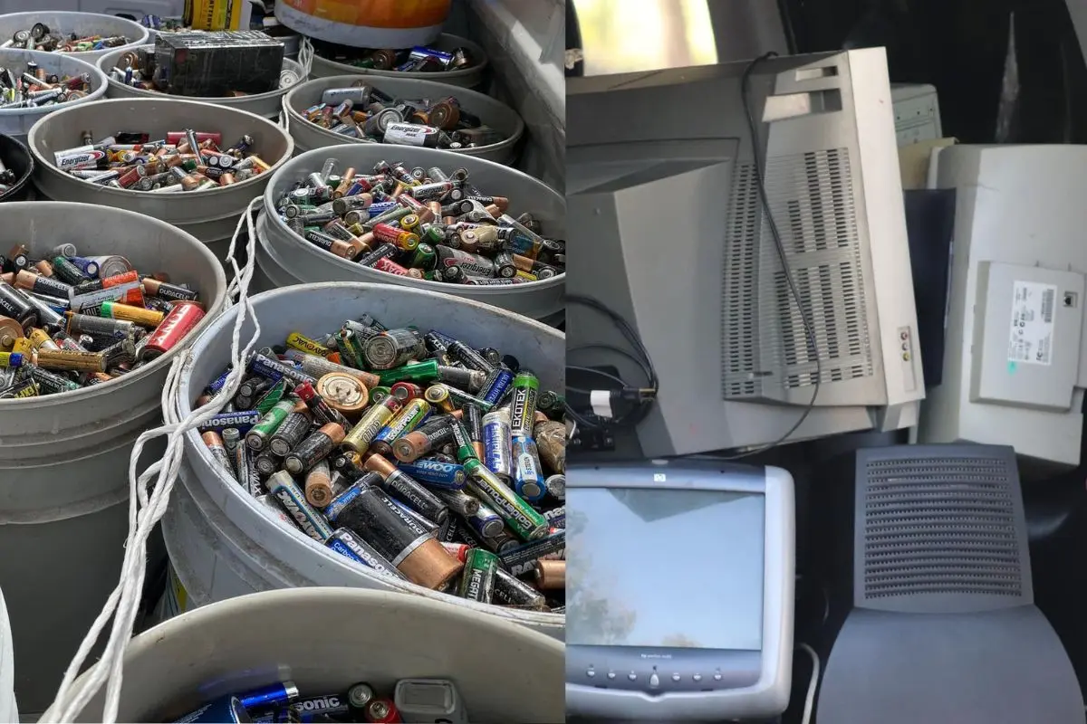 Objetos llevados al Reciclatón en CDMX.   Foto: Facebook (@Reciclatrón) | Canva