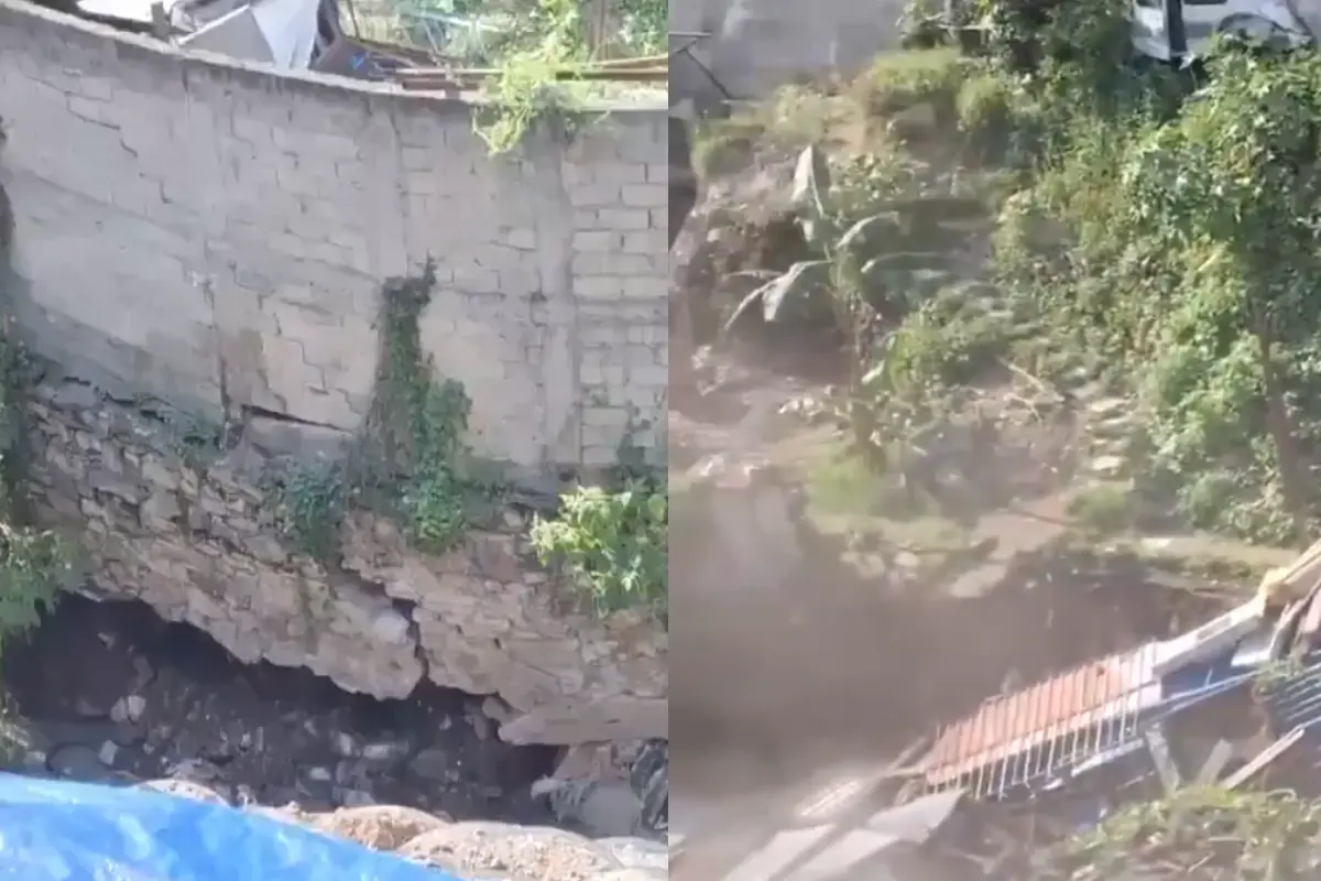 Derrumbe de vivienda a las orillas de un río. Foto: X (@RaulGtzNR)
