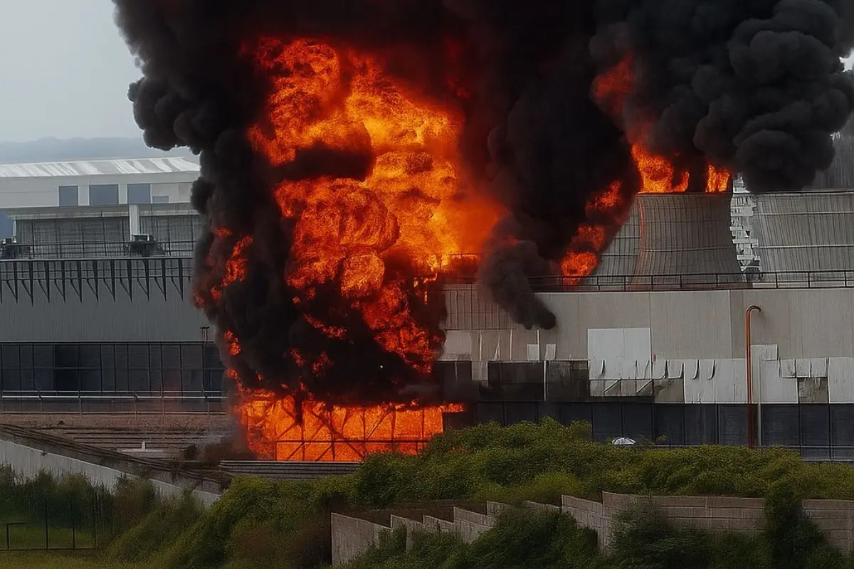 El incendio se registró en una de las torres de enfriamiento de la planta termoeléctrica | Foto: FB