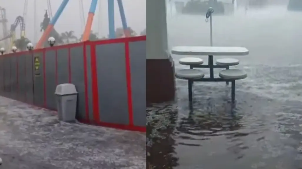 VIDEO | Inundación en Six Flags: suspenden atracciones por lluvias torrenciales