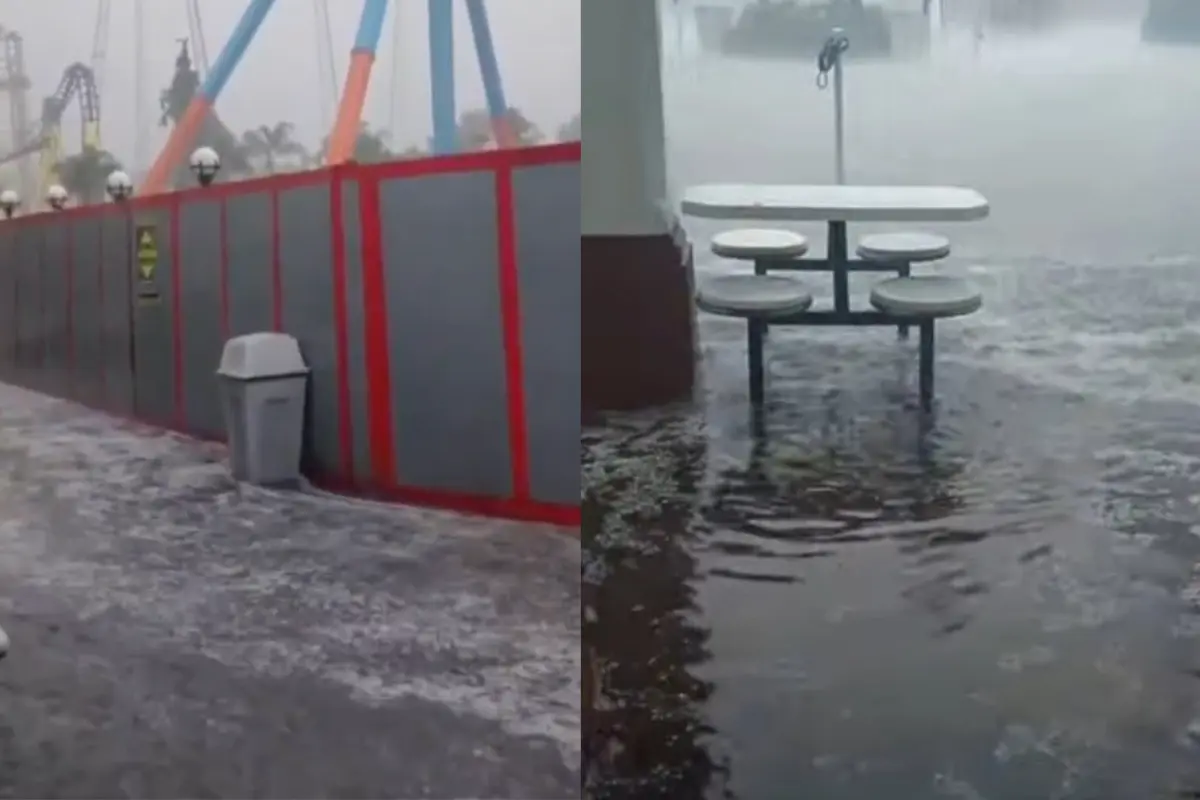 Se registra inundación en Six Flags. Foto: X @RaulGtzNR