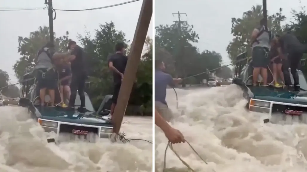 VIDEO | Rescatan a familia atrapada en las fuertes lluvias de Piedras Negras