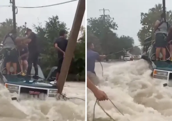 VIDEO | Rescatan a familia atrapada en las fuertes lluvias de Piedras Negras