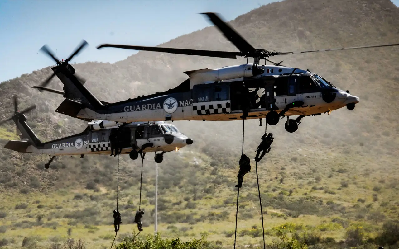 Helicópteros y elementos de la Guardia Nacional. Foto: X (@Defensamx1)