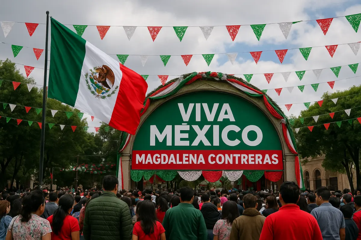 Personas el 15 de septiembre en la Magdalena Contreras. Foto: IA