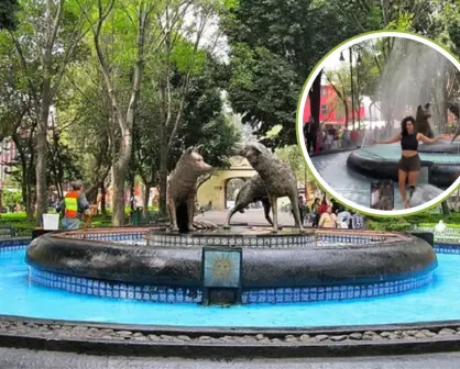 VIDEO | Flor Amargo baila dentro de fuente de los Coyotes en Coyoacán, ¿será multada?