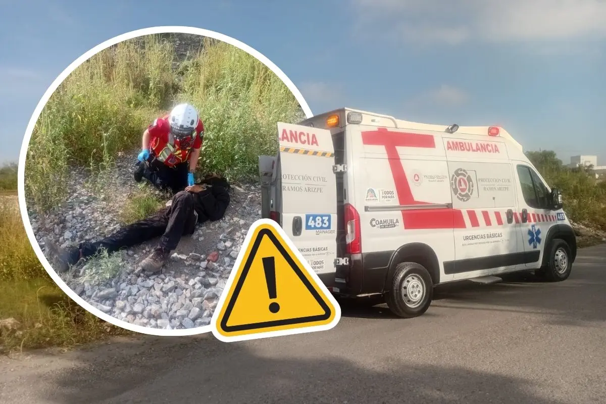 Atienden a hombre herido por el tren en Ramos Arizpe / Fotos: Protección Civil | Canva