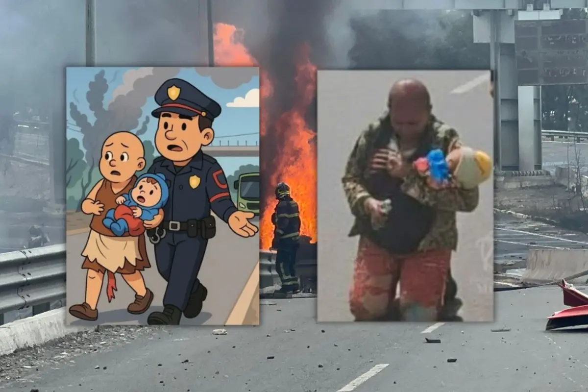 Ilustración de Alicia su nieta y el policía que las rescató. Foto: Laura Ávila