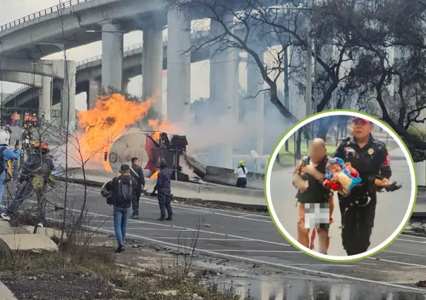 Policía de CDMX rescata a bebé en explosión de pipa en Puente de la Concordia en Iztapalapa
