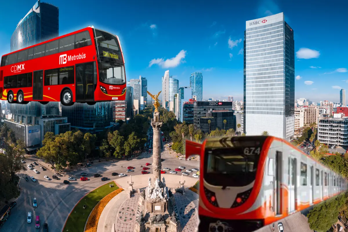 De fondo la CDMX, Metro y Metrobús. Foto: Gobierno CDMX | Canva