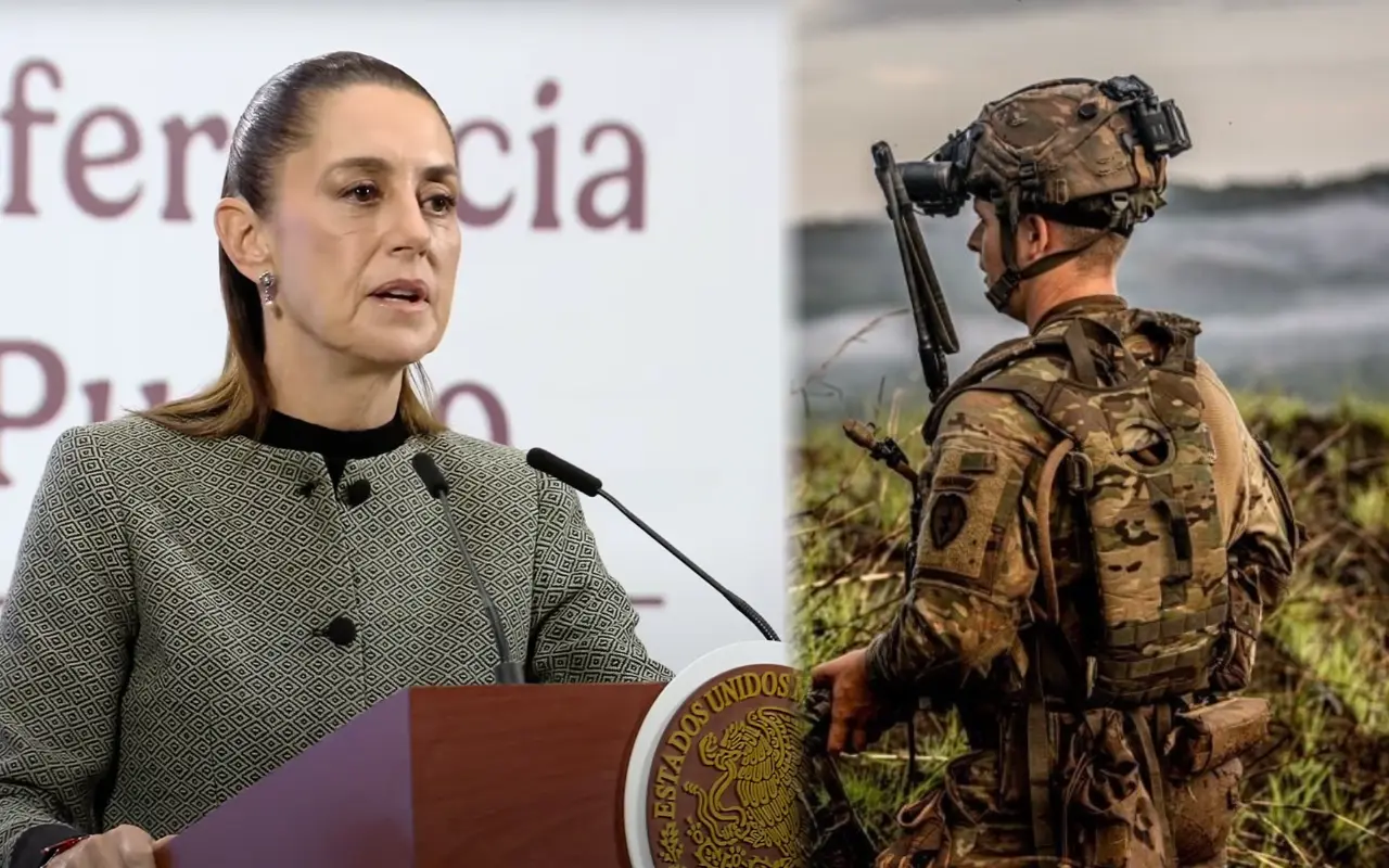 Claudia Sheinbaum y militar estadounidense. Foto: X (@USArmy) / Captura de pantalla: YouTube (Claudia Sheinbaum