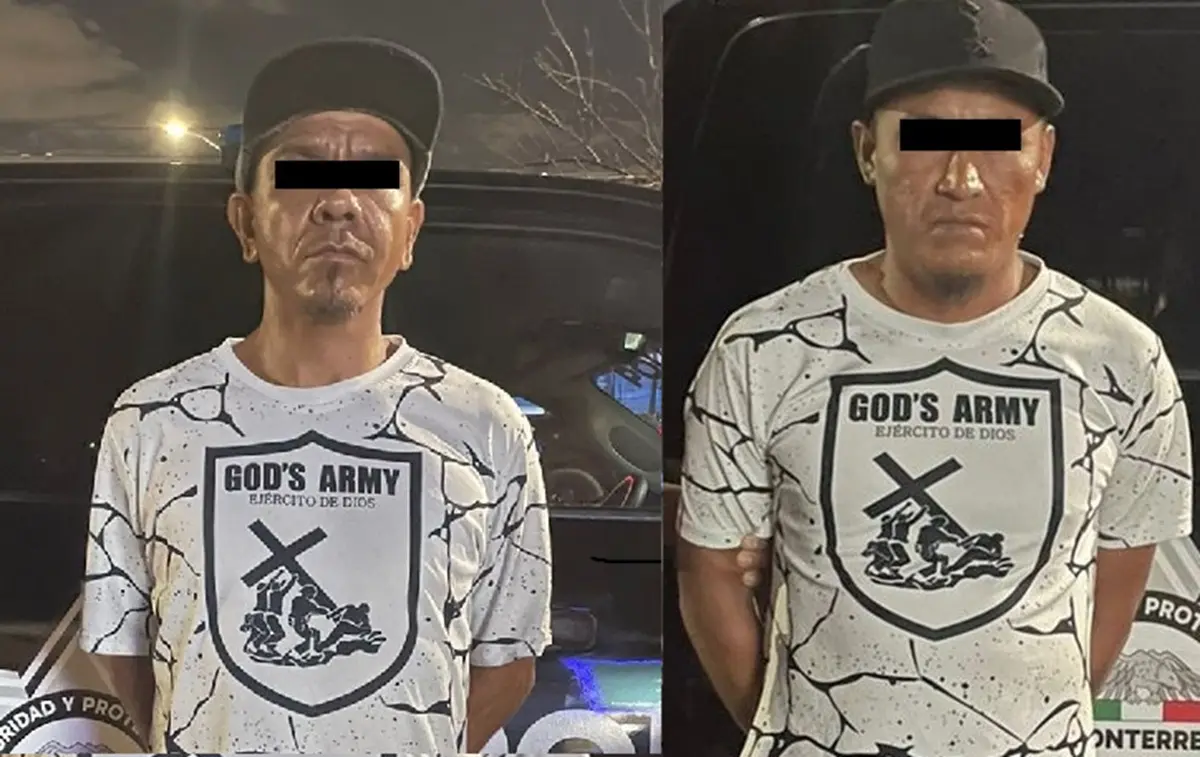 Los detenidos fueron identificados como Bonifacio N, de 32 años, originario de Tamaulipas y Elí Magdiel N, de 42 años de edad, de San Luis Potosí. Foto: Policía de Monterrey