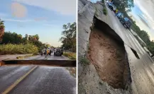 Lluvias de este jueves provocan socavón en la salida de Todos Santos hacia La Paz