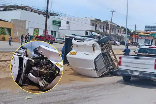 Se vuelca camión de carga en Cabo San Lucas; varias personas resultan lesionadas