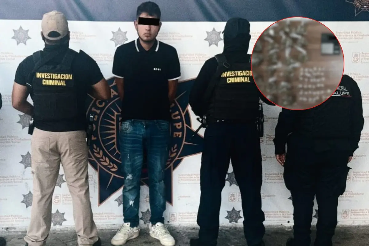 El detenido es identificado como César Josué “N”, de 18 años Foto: Policía de Guadalupe