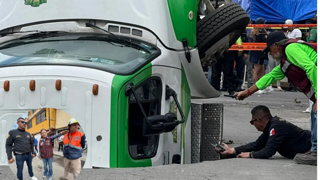 Camión de Jarritos se hunde en un socavón gigante en Iztapalapa: ¿qué pasó?