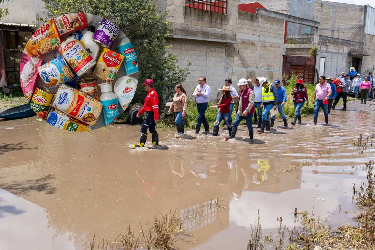 Autoridades visitando zonas afectadas por inundaciones.  Foto: X (@Entidad_MX)