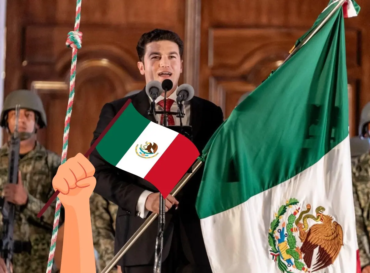 El acto cumbre de la noche es el Grito de Independencia, encabezado por el gobernador de Nuevo León, Samuel García, desde el balcón principal del Palacio de Gobierno. Foto: Samuel García/Canva.