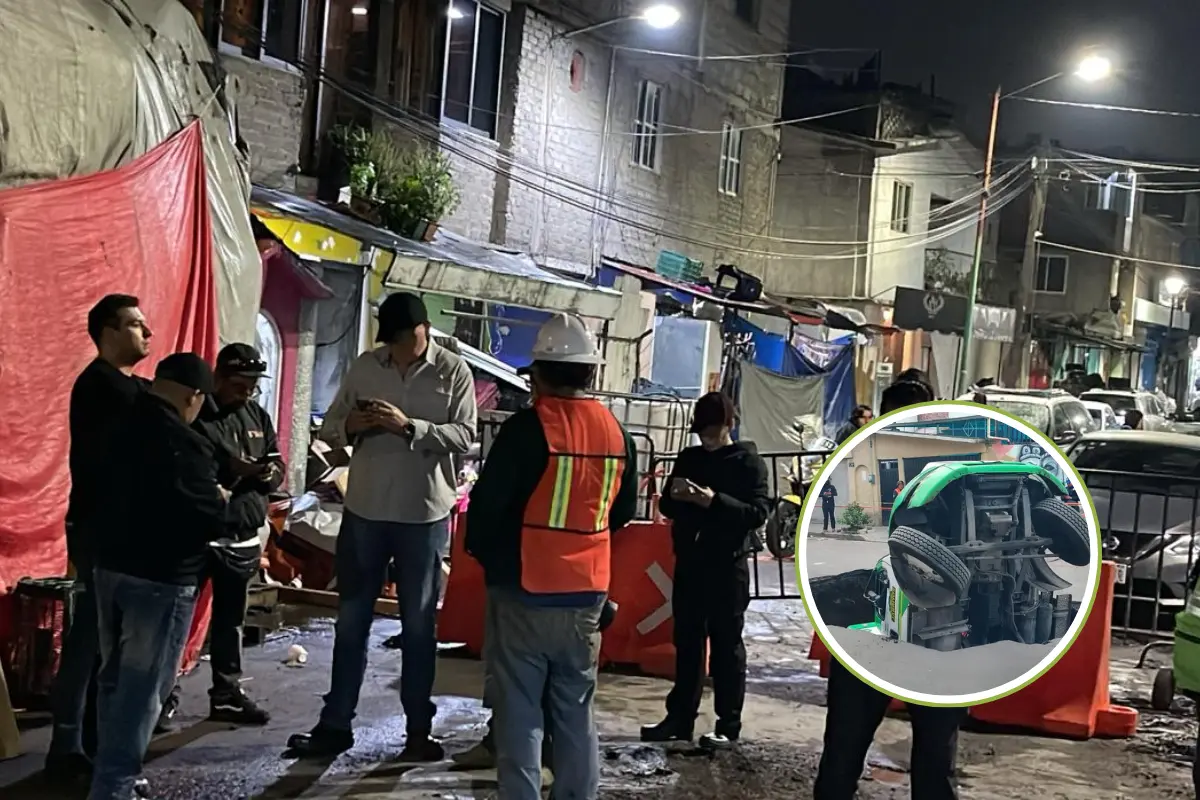 Reparaciones de socavón en Iztapalapa. Foto: @SEGIAGUA | Canva