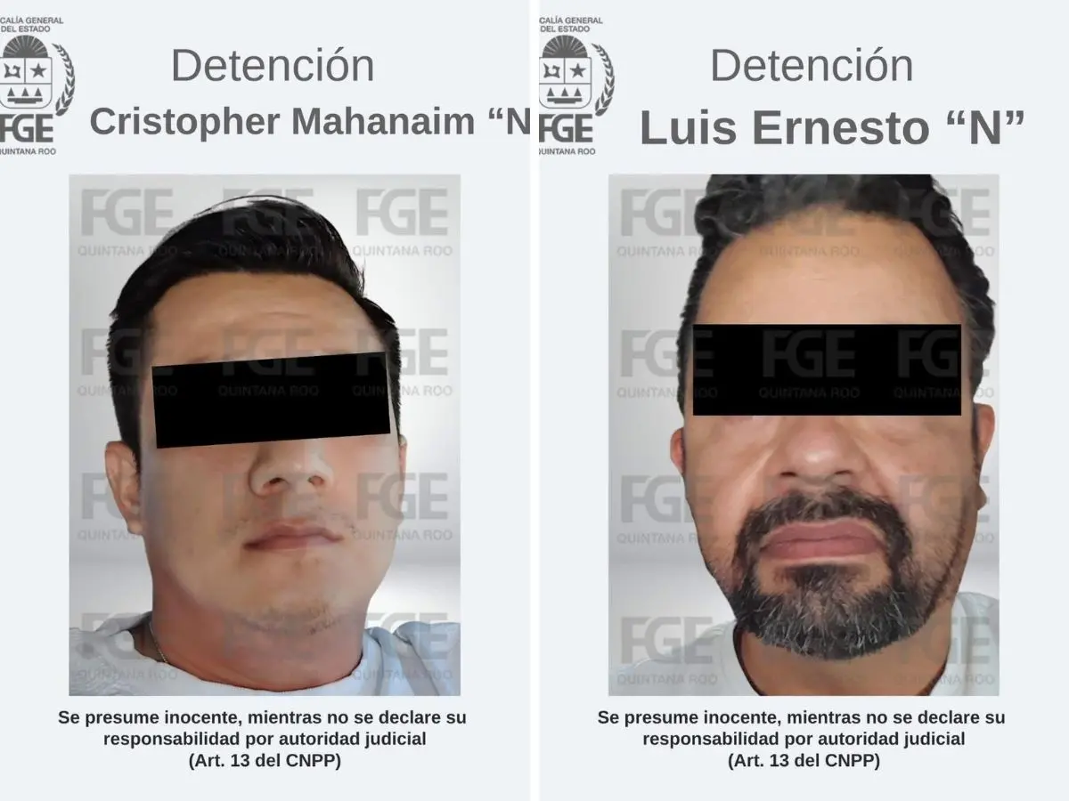 La FGE de Quintana Roo informó sobre la detención de dos sujetos quienes fueron denunciados por el delito de fraude tras estafar a 22 personas en la compra de inmuebles en Cancún.- Fuente FGE Quintana Roo