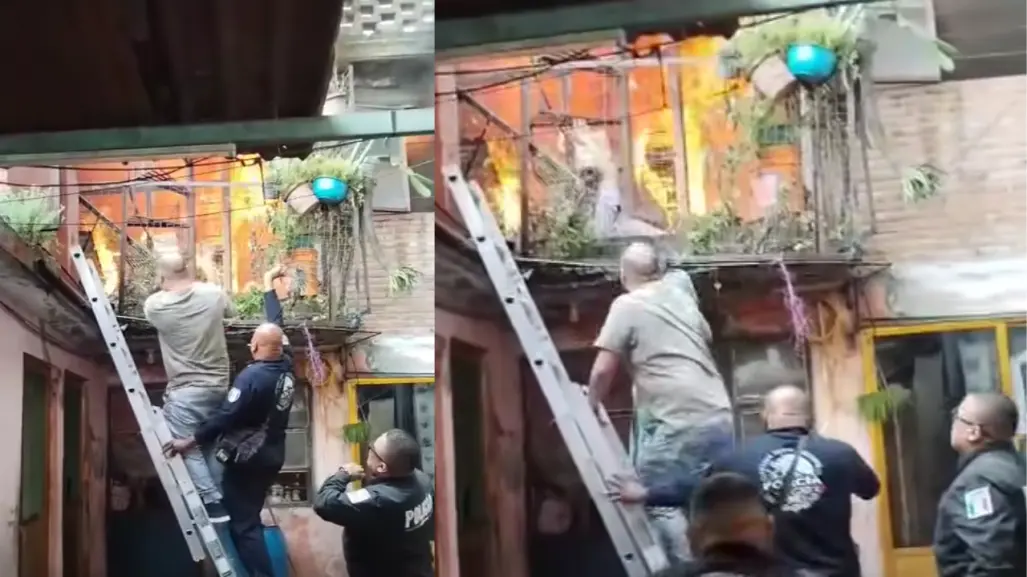 VIDEO | Policía municipal de Ecatepec salva de incendio a hombre de 60 años con discapacidad