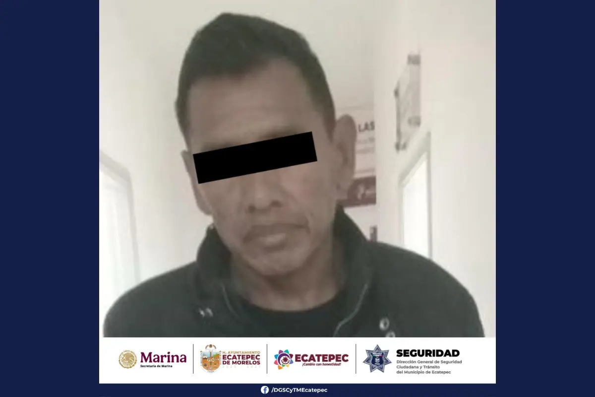 Detenido en Ecatepec por presunto acoso.  Foto: FB (Dirección General de Seguridad Ciudadana y Tránsito Municipal de Ecatepec)