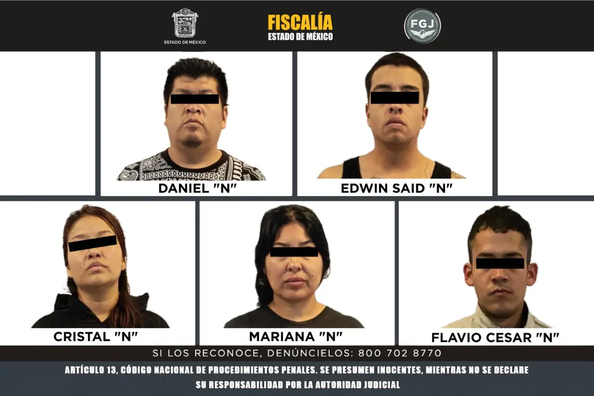 Detenidos por su presunta participación en el delito de secuestro.  Foto: X (@FiscaliaEdomex)