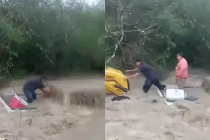Rescatan a director de OOMSAPAS La Paz de camioneta atrapada en arroyo
