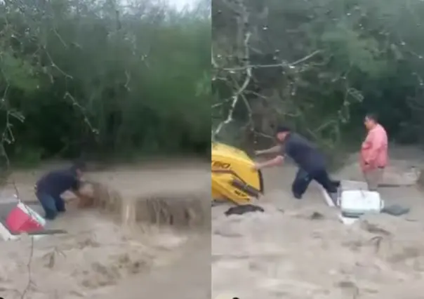 Rescatan a director de OOMSAPAS La Paz de camioneta atrapada en arroyo