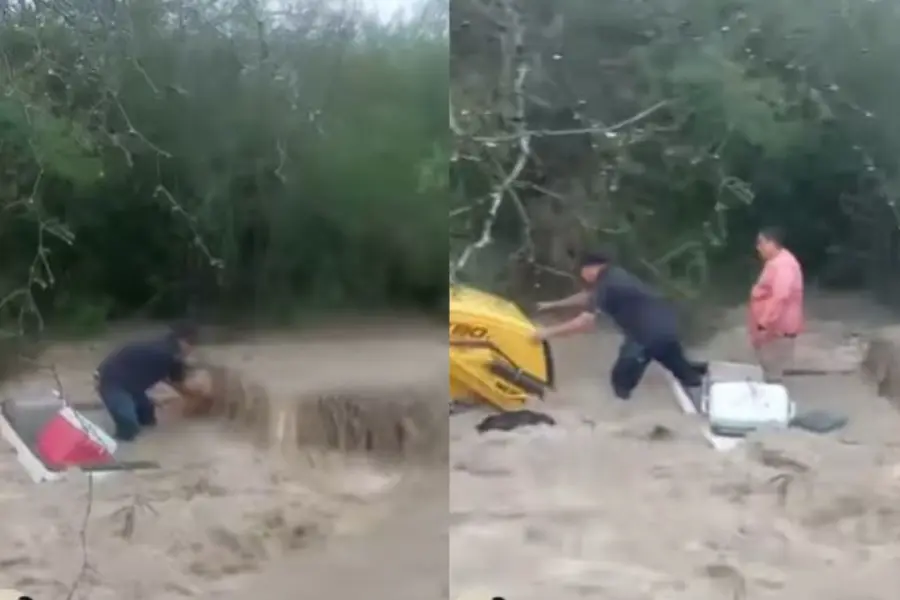 Rescatan a director de OOMSAPAS La Paz de camioneta atrapada en arroyo