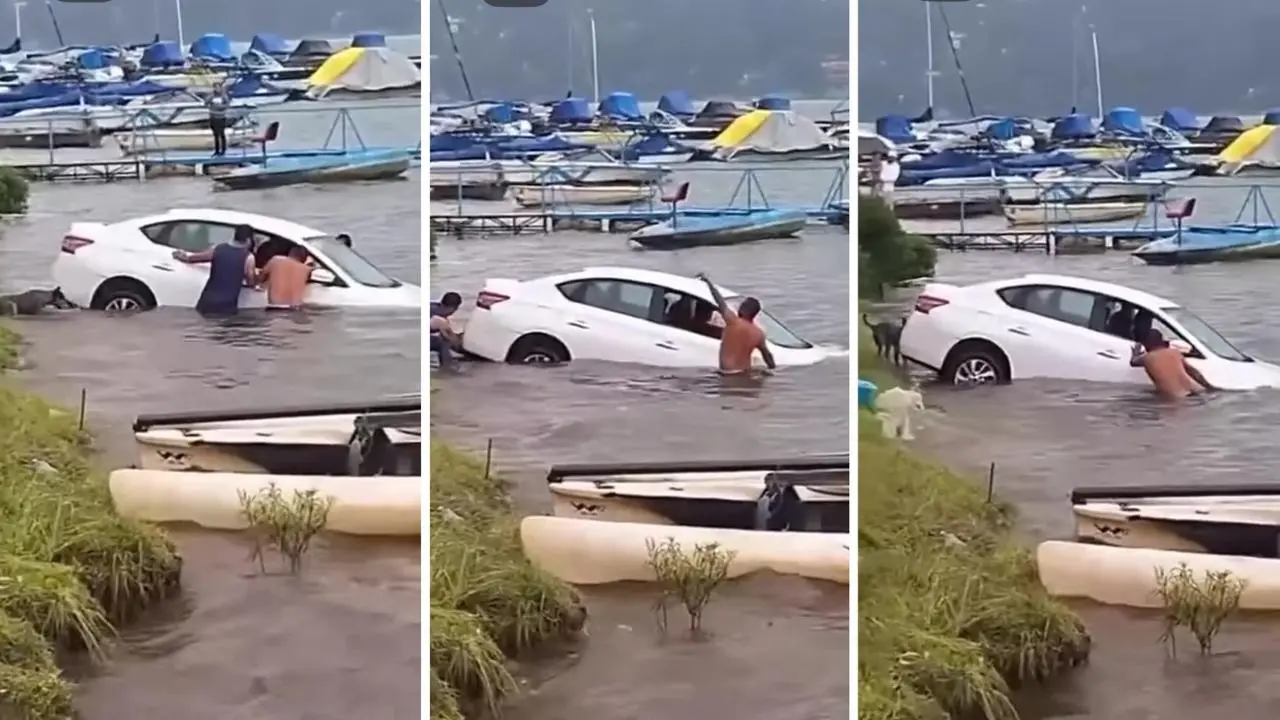 VIDEO | Auto con pareja en presunto estado de ebriedad cae en presa de Valle de Bravo. Foto: Tres PM