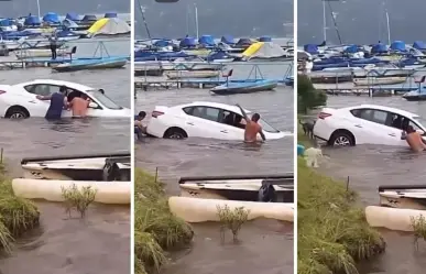 VIDEO | Auto con pareja en presunto estado de ebriedad cae en presa de Valle de Bravo