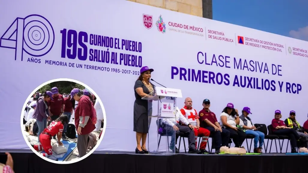 Clara Brugada encabeza clase masiva de RCP en el Monumento a la Revolución en CDMX