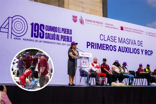 Clara Brugada encabeza clase masiva de RCP en el Monumento a la Revolución en CDMX