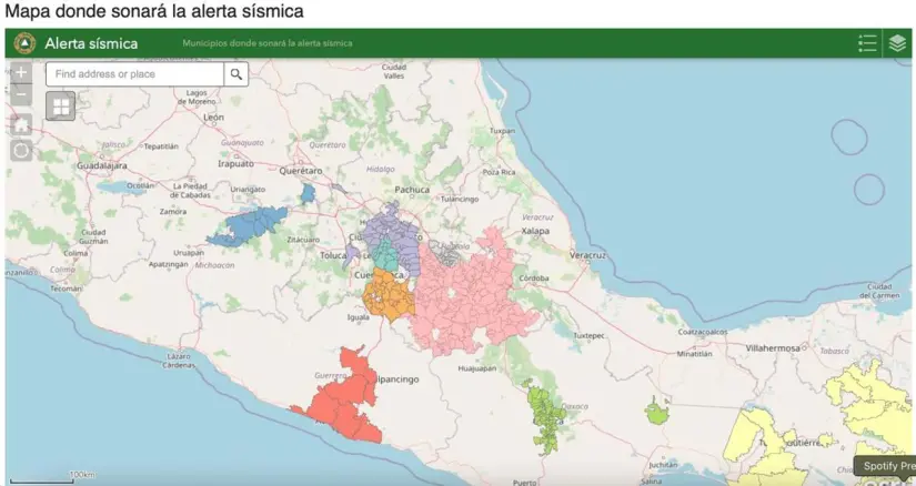 Mapa alerta sísmica. Foto: SSPC México 