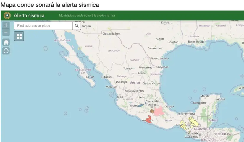 Mapa alerta sísmica. Foto: SSPC México 