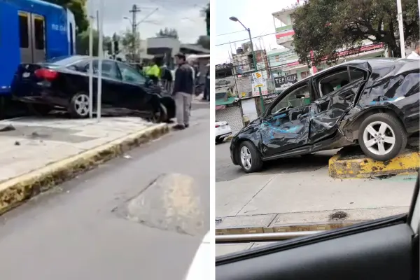 VIDEO | Auto intenta ganarle el paso al Tren Ligero en Xochimilco y es embestido