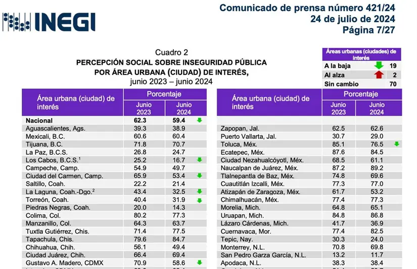 Gráfico inseguridad. Foto: INEGI 