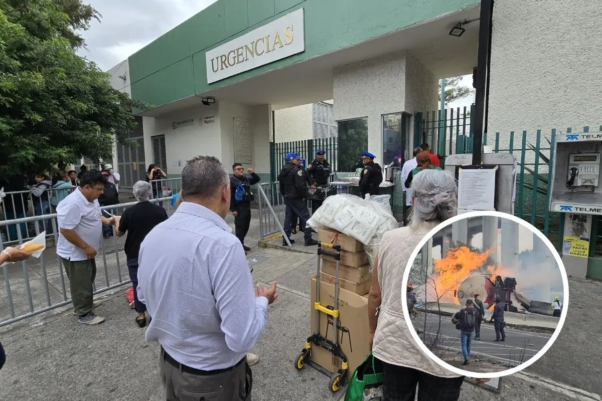 Familiares de víctimas de la explosión a fuera de un hospital en CDMX.    Foto: POSTA CDMX | Canva