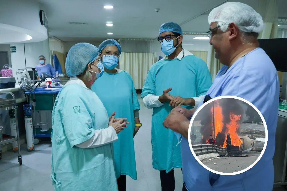 Personal del sistema de salud de CDMX y foto de la explosión de la pipa.    Foto: Gobierno CDMX | POSTA CDMX | Canva