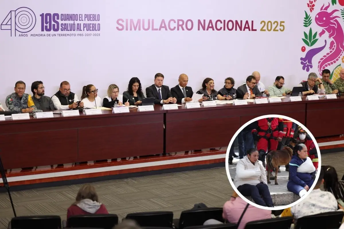 Gabinete del Gobierno de CDMX y Simulacro Nacional 2025. Foto: Gobiernos CDMX l Canva