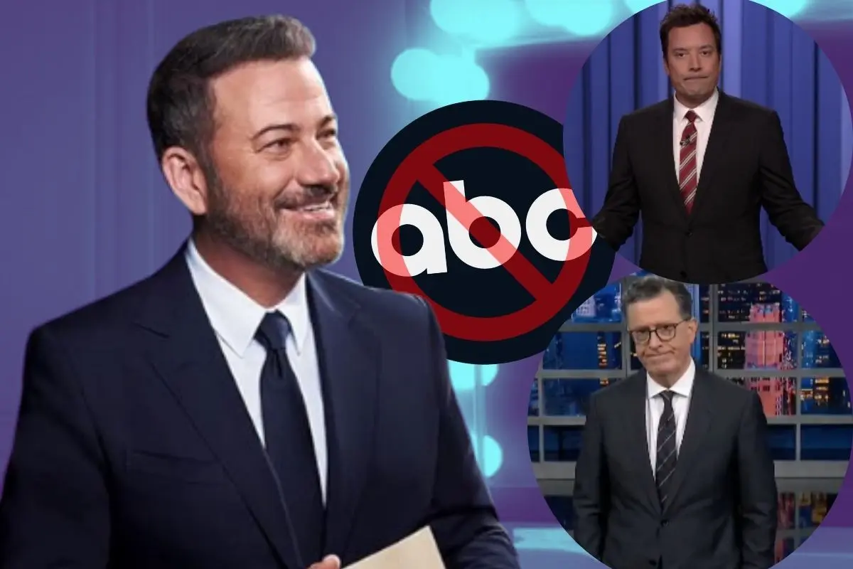 Jimmy Kimmel fue sacado del aire el pasado 17 de septiembre por ABC. FOTO: CANVA/IMDb/Tonight Show Starring Jimmy Fallon/The Late Show with Stephen Colbert