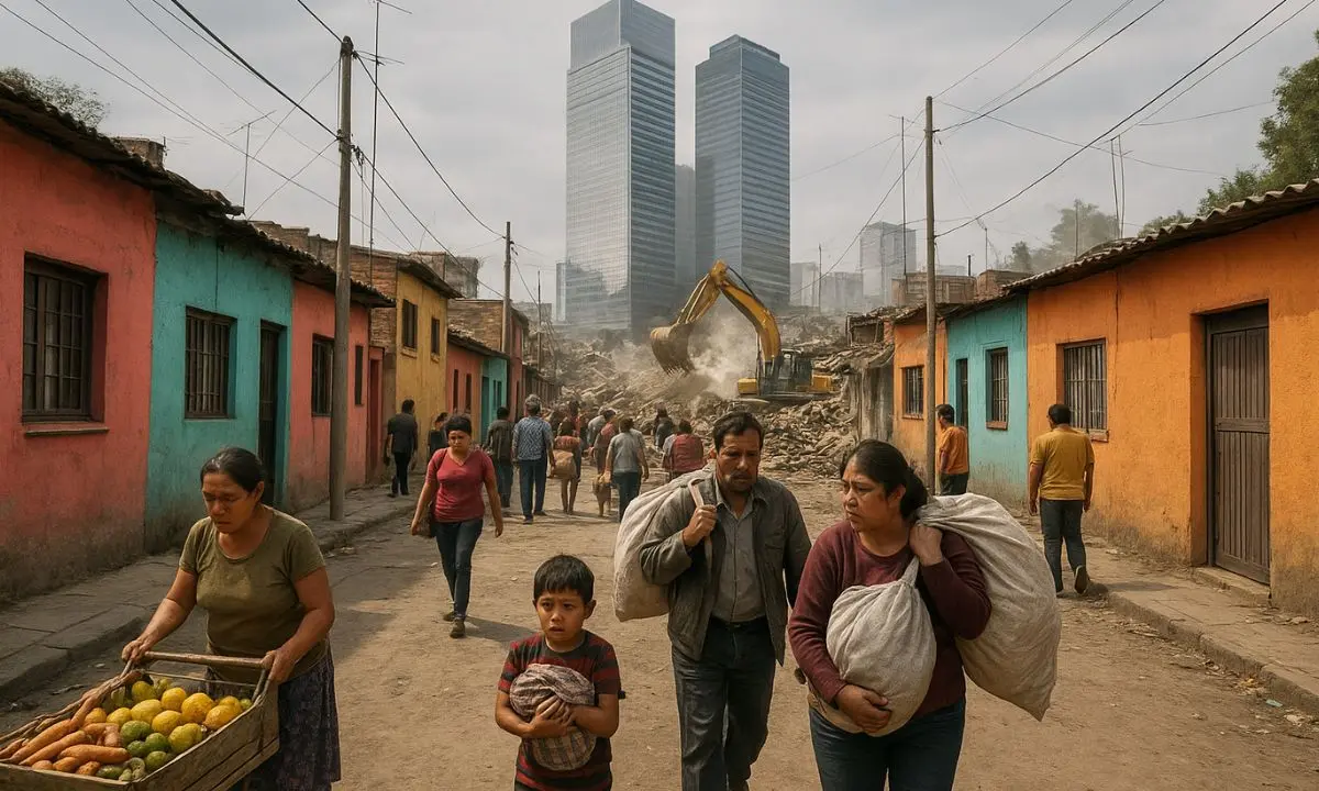 Personas desplazadas por Gentrificación en CDMX.  Foto: generada con IA