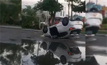 Aparatosa volcadura mañanera en la avenida Jacinto Canek de Mérida