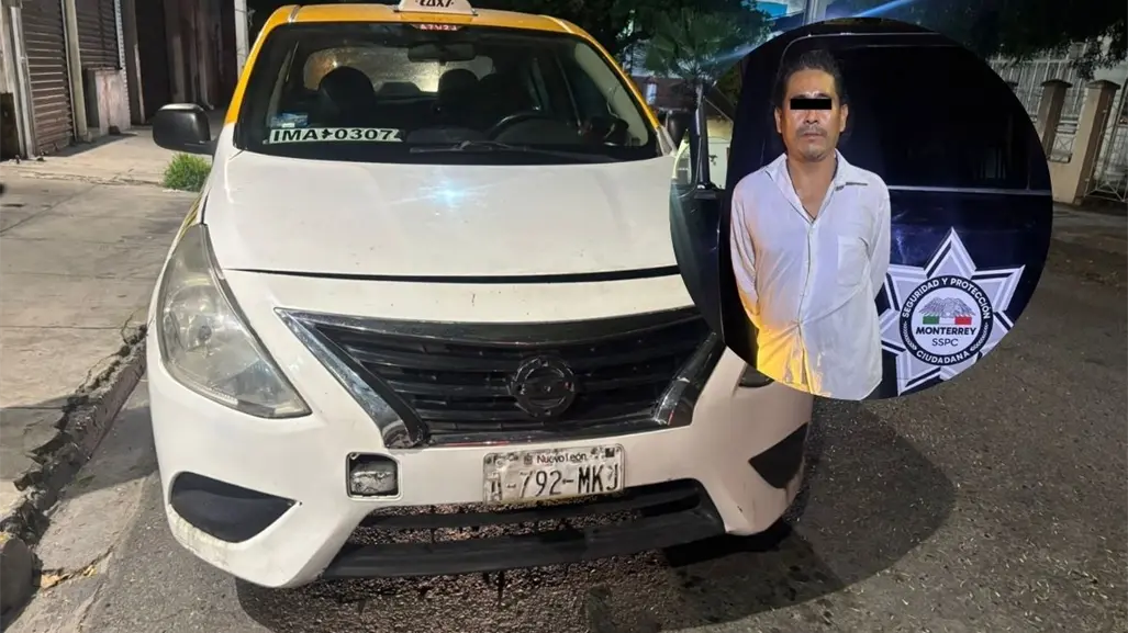 Policía de Monterrey detiene a taxista con droga y vehículo asegurado
