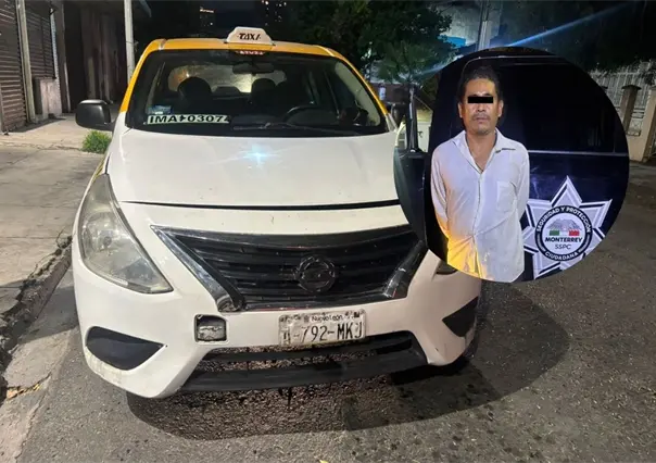Policía de Monterrey detiene a taxista con droga y vehículo asegurado