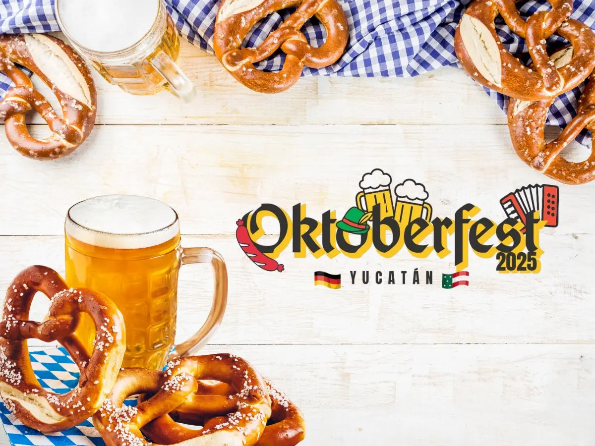 En años recientes, el Oktoberfest Yucatán se ha ganado el corazón de los yucatecos quienes esperan a que llegue el onceavo mes del año para asistir a este evento.- Fuente Oktoberfest Yucatán y Canva