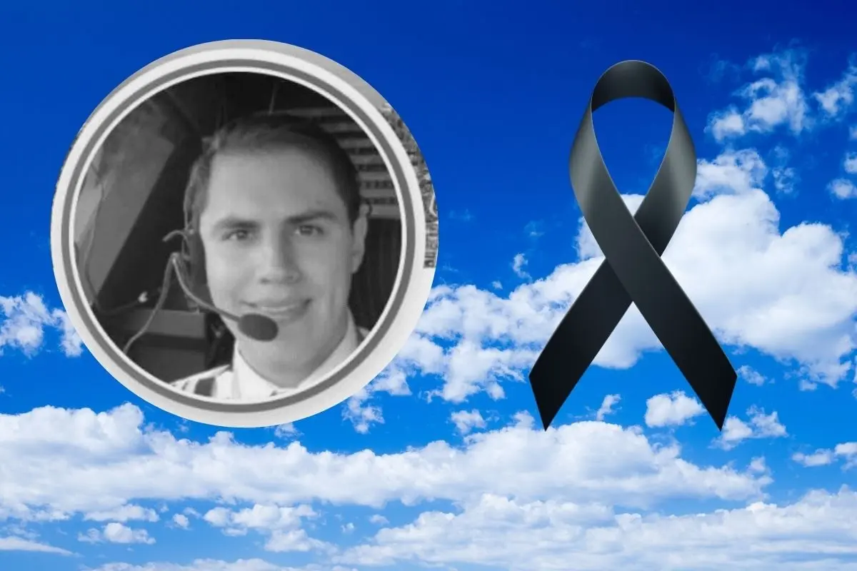 El piloto Bryan Ballesteros Argueta fue identificado como una de las víctimas del trágico accidente aéreo.  Foto: Facebook Colegio de Sobrecargos de Aviación de México / Canva