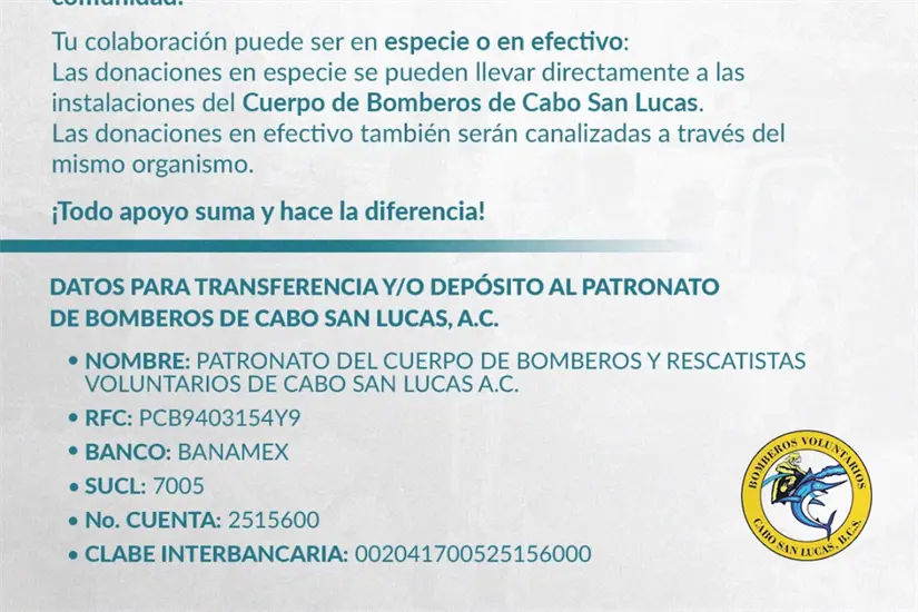 Foto: Cuerpo de Bomberos de Cabo San Lucas / Facebook
