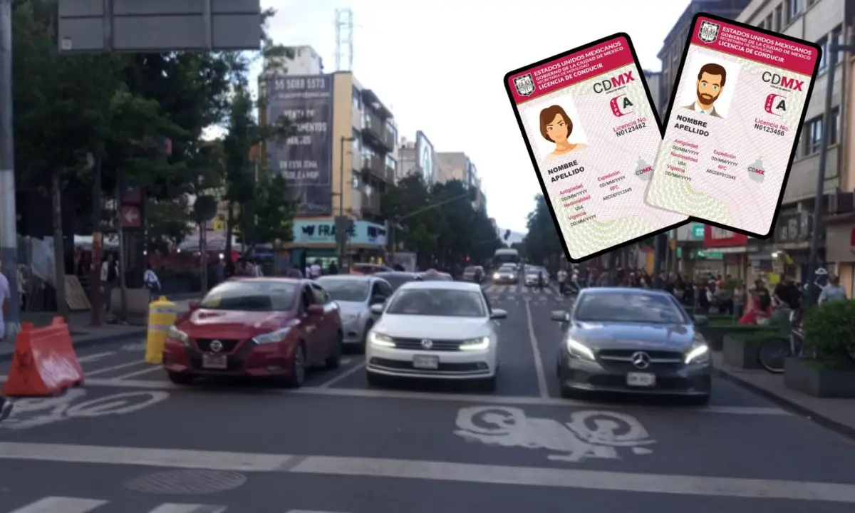 Autos circulando en CDMX, licencia de conducir   Foto: X (@OVIALCDMX) | Semovi | Canva
